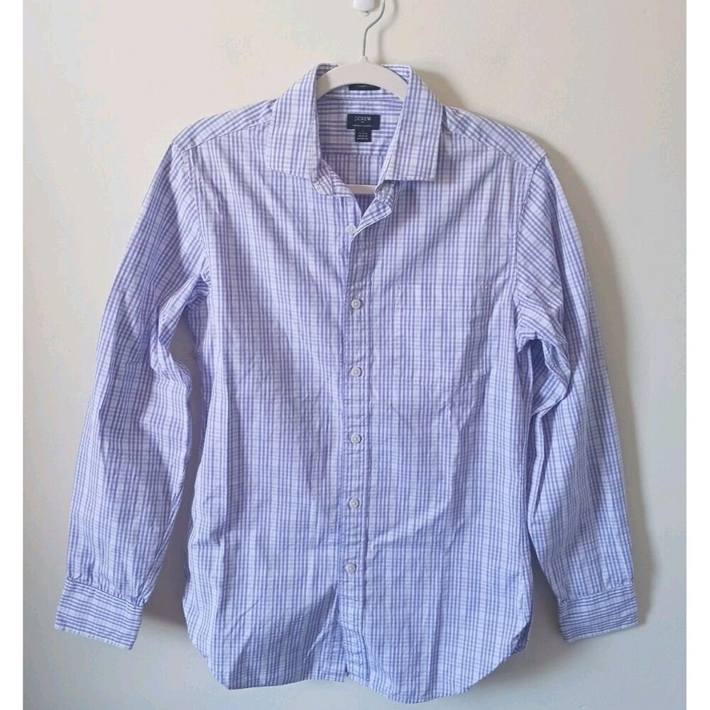 J Crew Thompson Dress Shirt Men S 14-14.5 Purple White Check Button Up Cotton